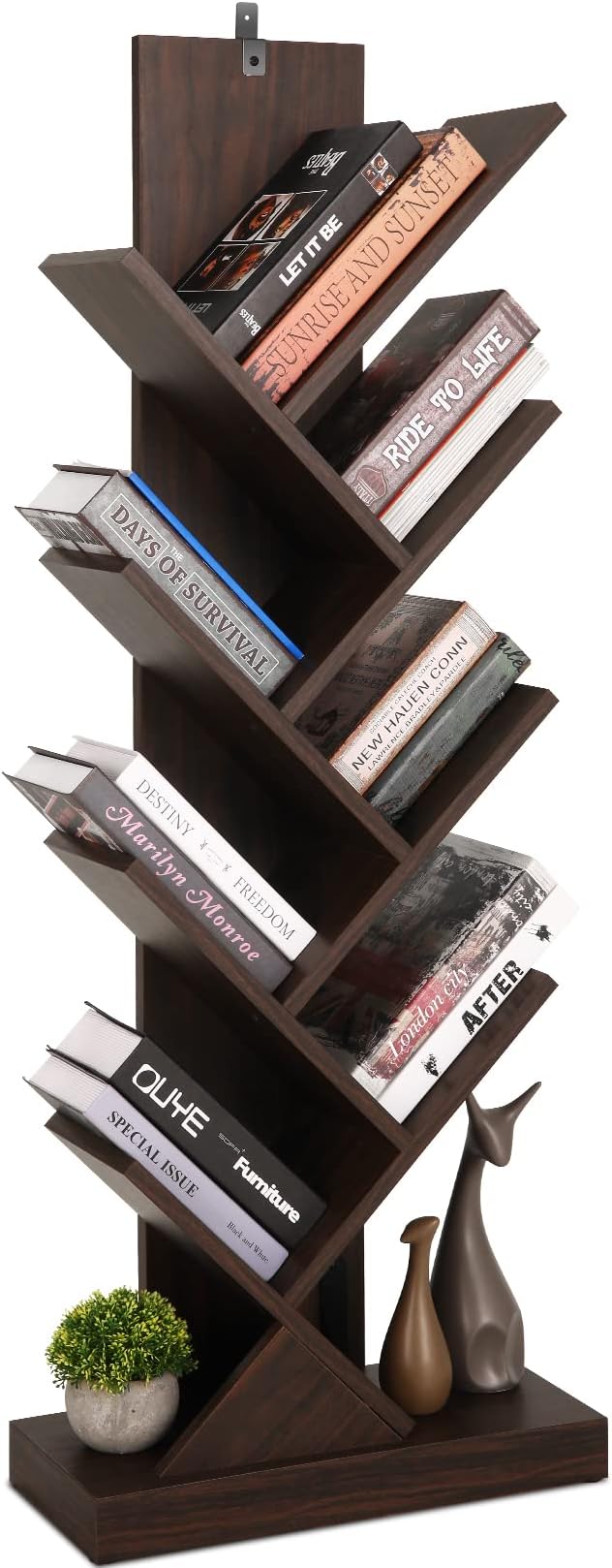 Tree Bookshelf, 8 Shelf Tree Bookcase, Space Saving Storage Rack for CDs/Movies/Books, Book