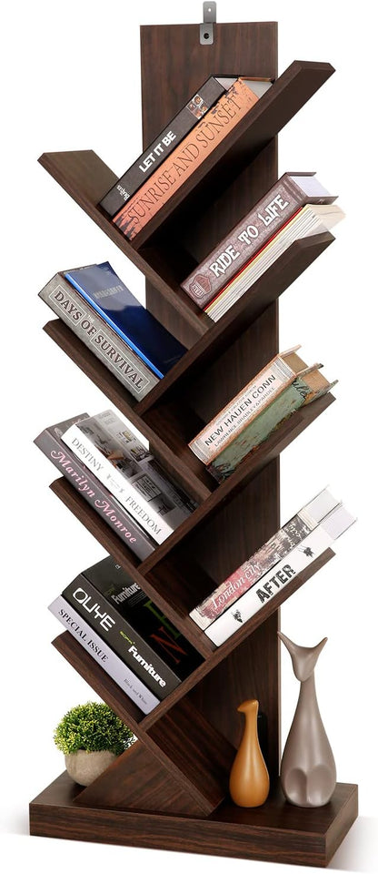 Tree Bookshelf, 8 Shelf Tree Bookcase, Space Saving Storage Rack for CDs/Movies/Books, Book